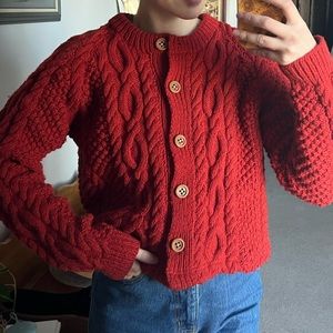 Fisherman Red Knit Cardigan